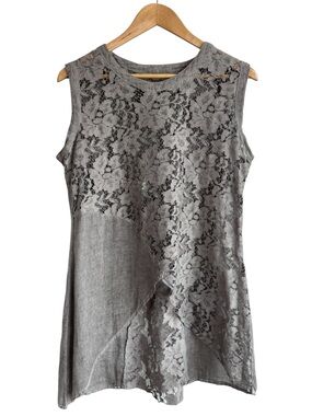 Fresh FX Open Knit Lace Top Sz L Grey Sleeveless Shirt Sheer Ramie Cotton Boho